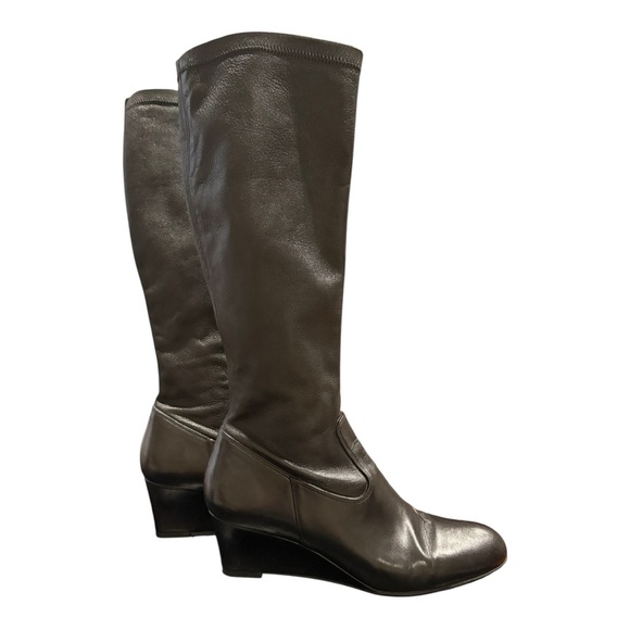 Bally Italian Leather Knee-High Wedge Boots – Black – EU 40 / US 9 BB4 - Picture 5 of 7